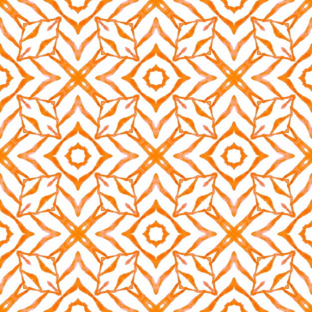 Watercolor medallion seamless border. Orange immaculate boho chic summer design. Textile ready graceful print, swimwear fabric, wallpaper, wrapping. Medallion seamless pattern.