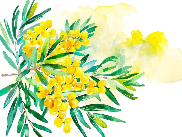 Watercolor mimosa flower illustration