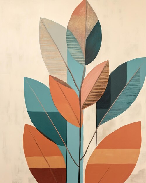 Watercolor modern leaf pattern muted colors