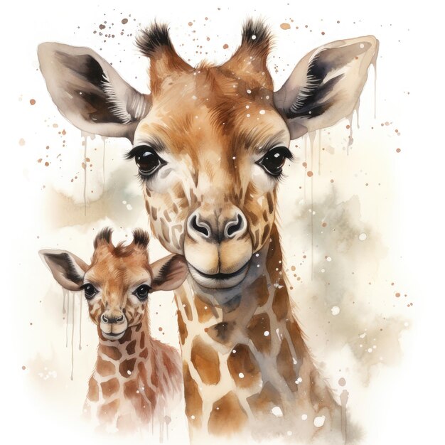 Watercolor Mom and Baby Animals Clipart illustration Generative Ai