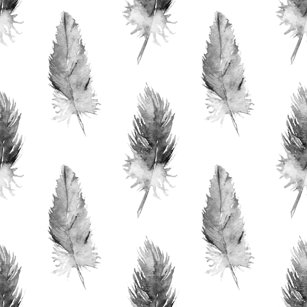 Watercolor monochrome parrot feather seamless pattern texture background