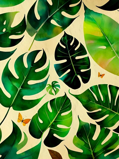 Watercolor Monstera Painting Artistic Background Reproduction