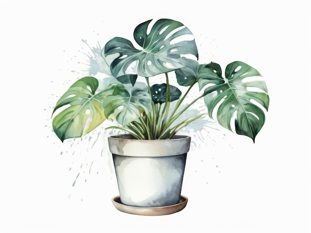 Watercolor Monstera Tropical Houseplant Illustration Isolated