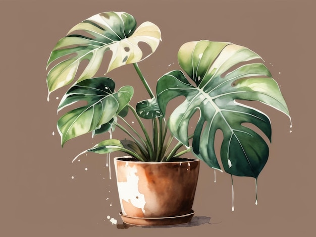 Watercolor Monstera Tropical Houseplant Illustration Isolated