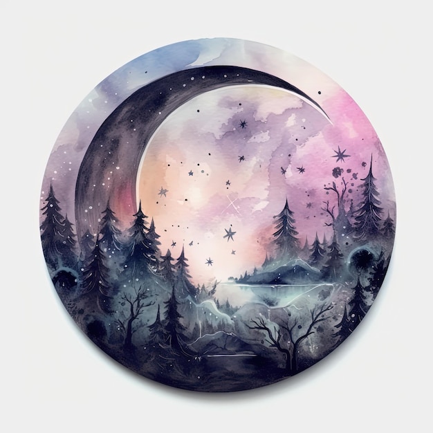 Watercolor moon Illustration AI GenerativexA