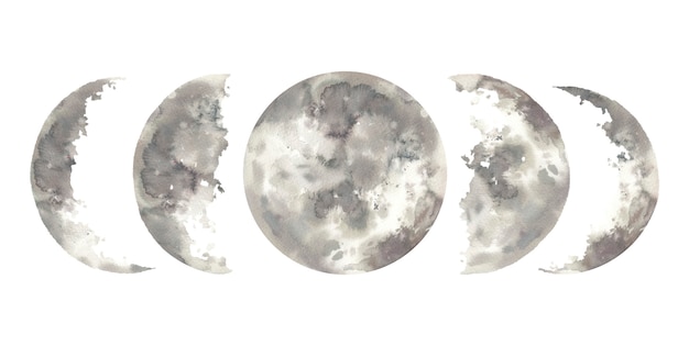 Watercolor moon phases. Hand drawn elements collection.