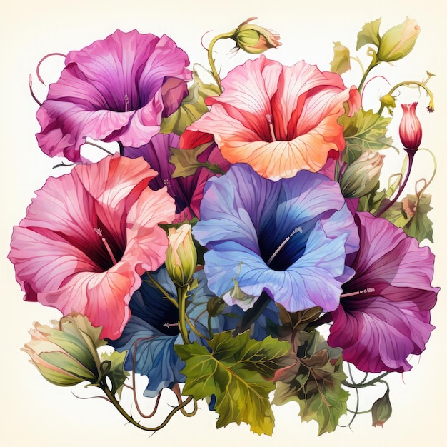 Watercolor Morning Glory Illustration Generative Ai