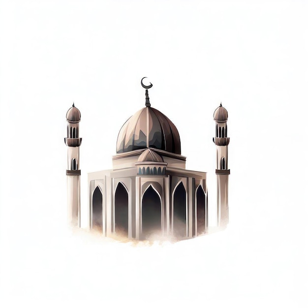 Watercolor Mosque Artwork Crafted by Generative AI