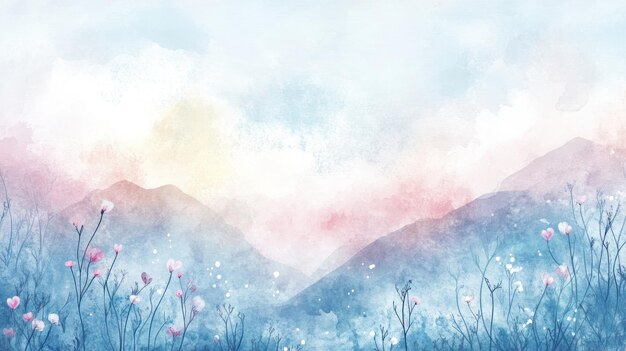 Photo watercolor mountain landscape with flowers