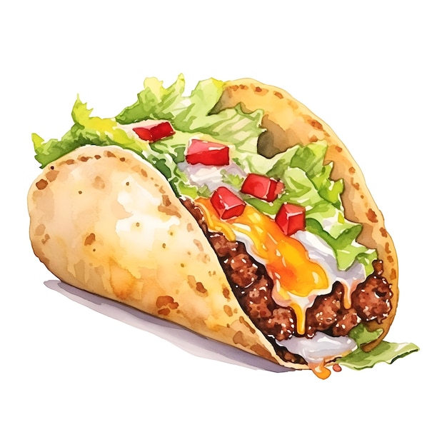 Watercolor of Mouthwatering Taco with Ground Beef Crisp Lettuce and Flavorful Salsa