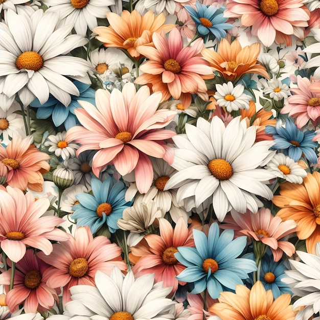 Watercolor multiple daisy variant floral pattern