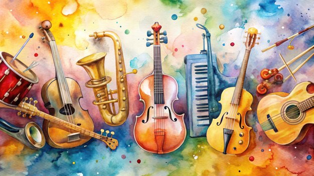 Photo watercolor musical instruments background