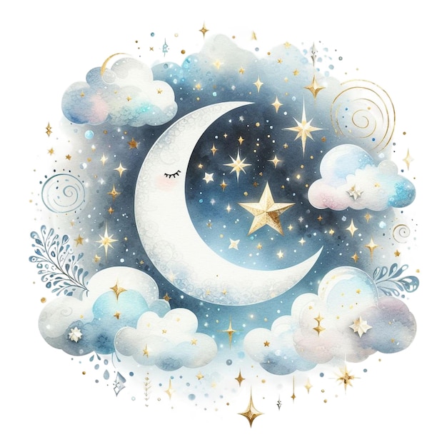 Watercolor Mystical Moonlight Clipart