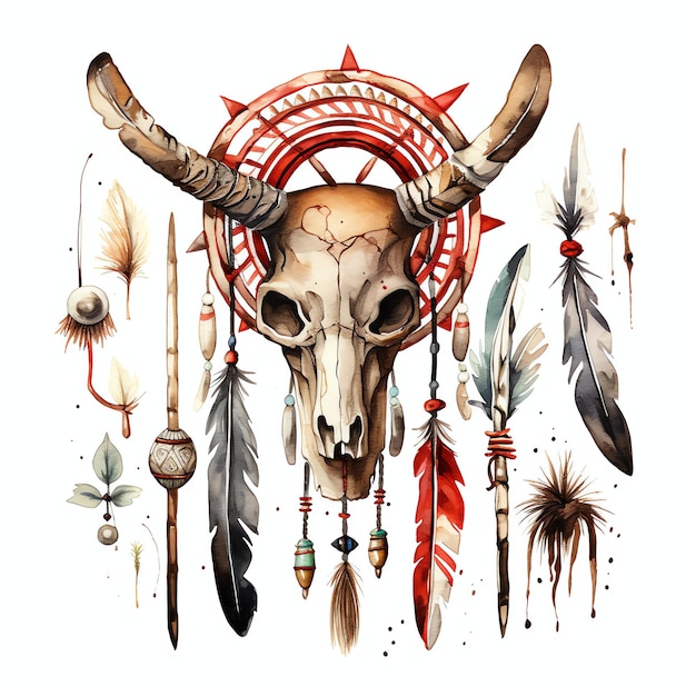 watercolor native american totem western wild west cowboy desert illustration clipart