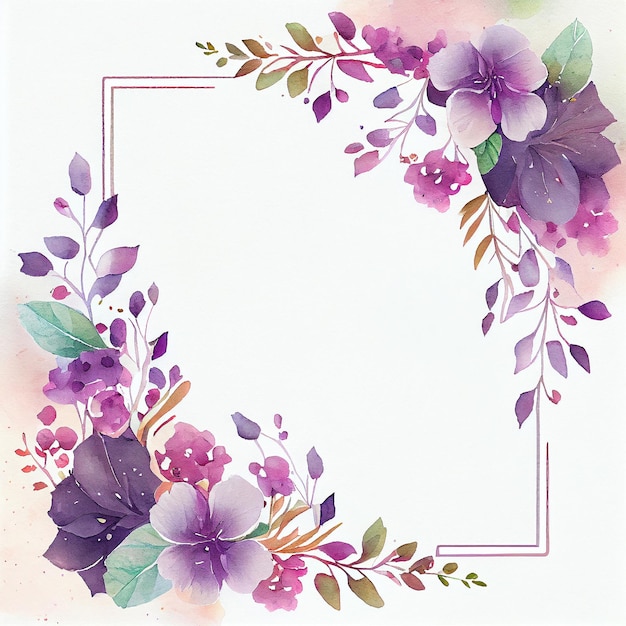 Watercolor Natural Frame with Cute Flowers for Wedding Card Generative AI