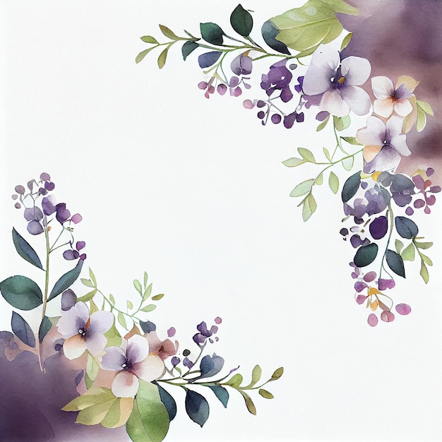 Watercolor Natural Frame with Cute Flowers for Wedding Card Generative AI