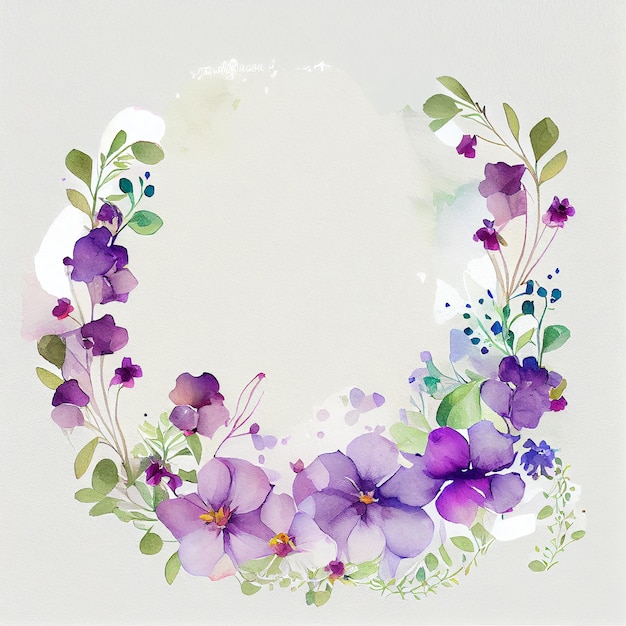 Watercolor Natural Frame with Cute Flowers for Wedding Card Generative AI