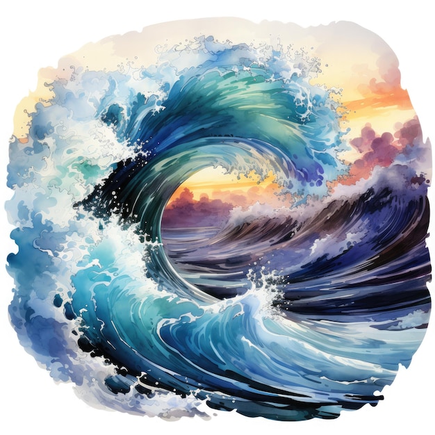 Watercolor Ocean Waves Illustration Generative Ai