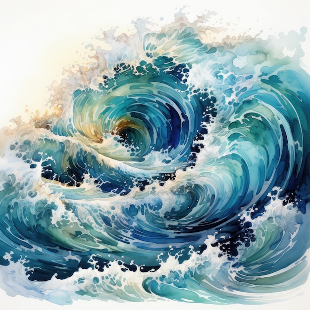 Watercolor Ocean Waves Illustration Generative Ai