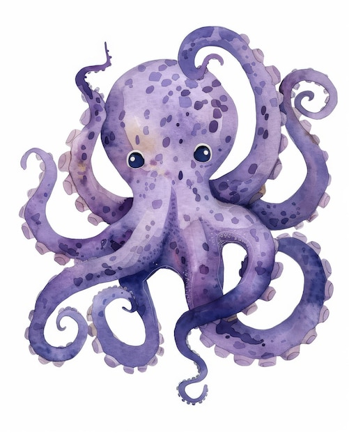 watercolor octopus isolated on white background handdrawn illustration