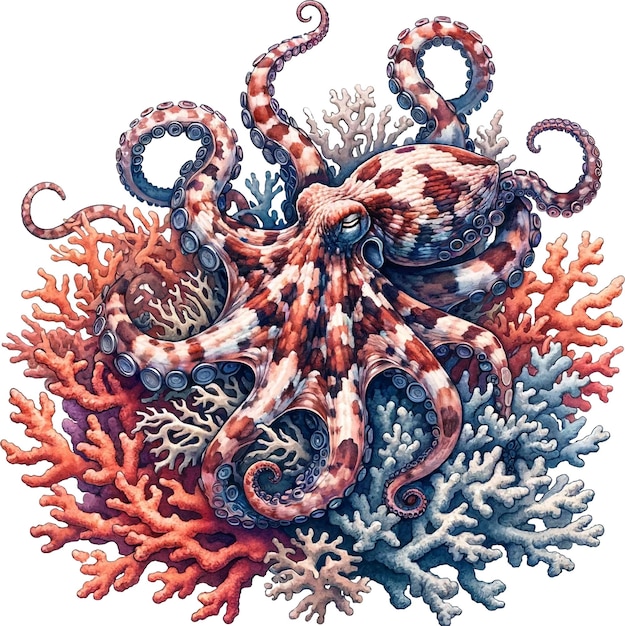 Watercolor Octopus jpg white background generative AI