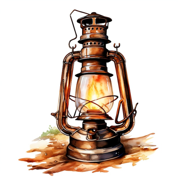 watercolor Old lantern western wild west cowboy desert illustration clipart