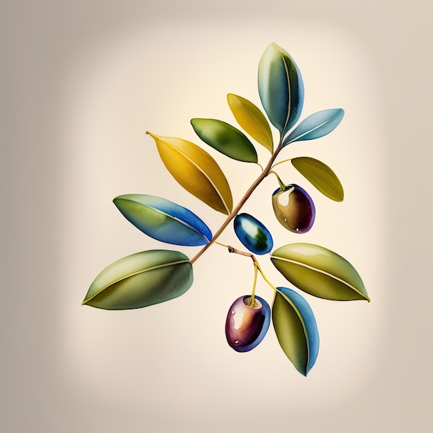 Watercolor Olive Branch with Olives