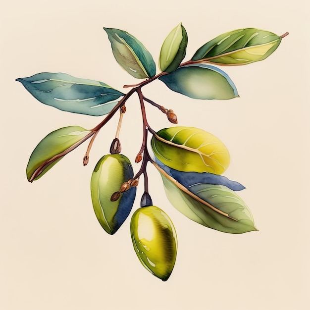 Watercolor Olive Branch with Olives