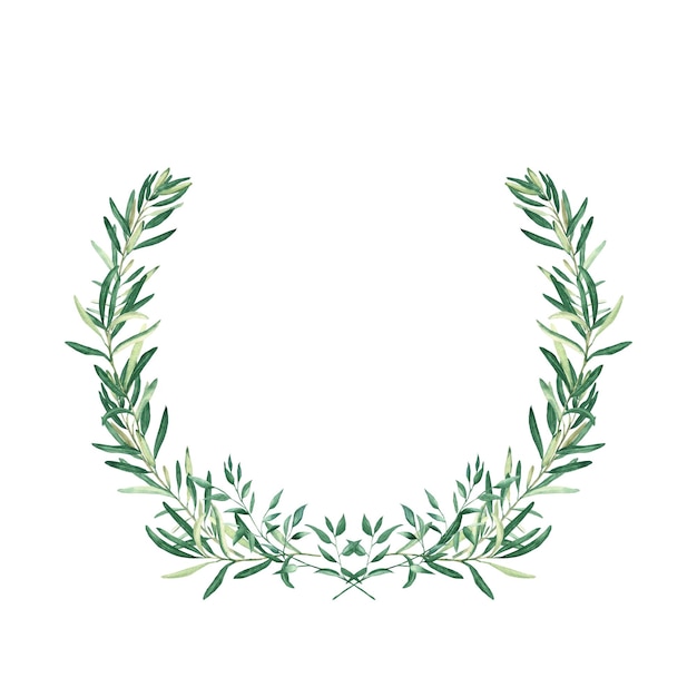 Watercolor olive wreath with pistachio branches Isolated on white Hand drawn botanical illustration