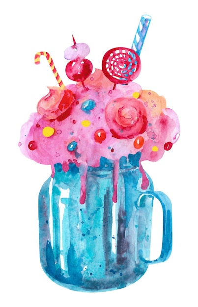 Watercolor overshake Pink blue colored drink illustration