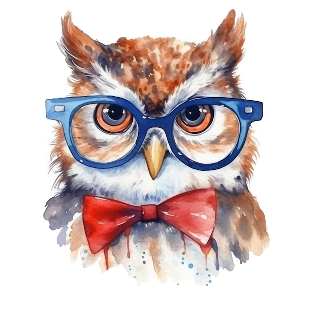 watercolor owl in glasses clipart