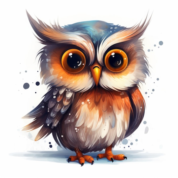 Watercolor owl on white background generative AI