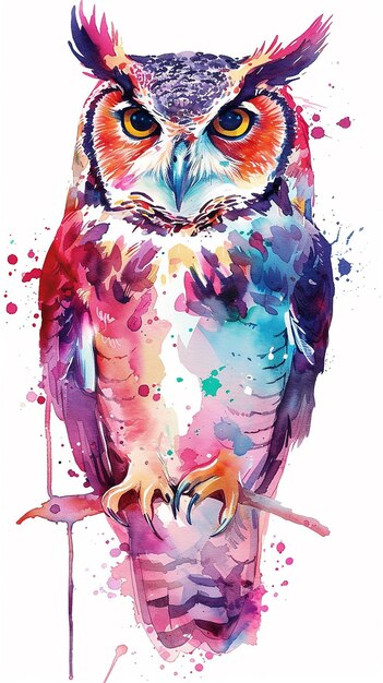 Watercolor owl on white background