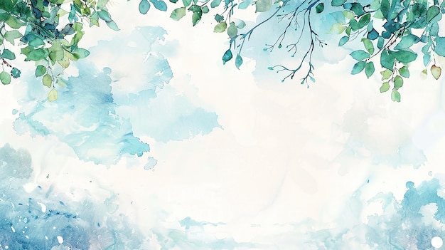 Watercolor Page Border Cute Clouds Sky Sea Rain Ornament