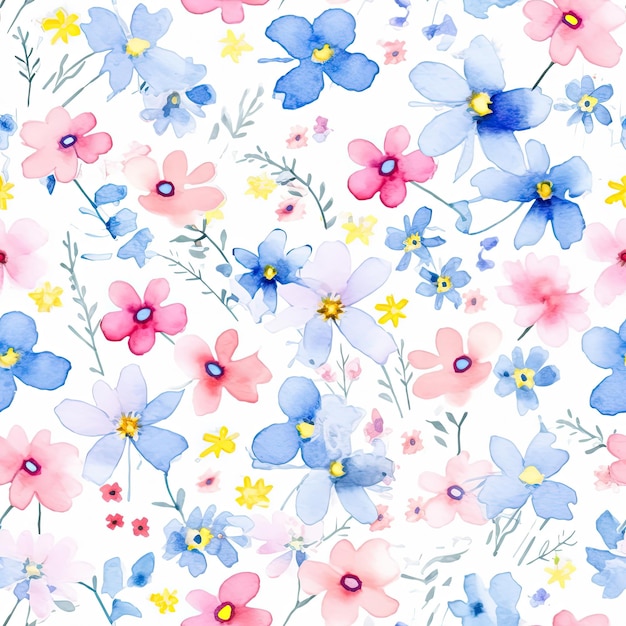 Watercolor Paint Nature Flower Pattern Seamless Background