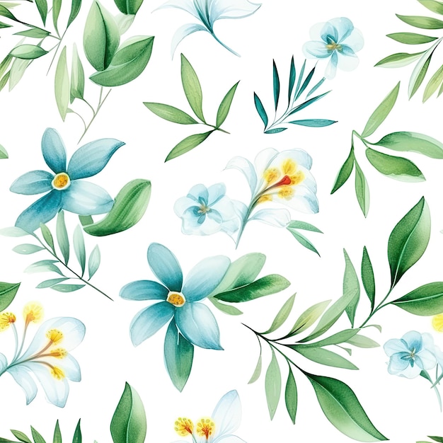 Watercolor Paint Nature Flower Pattern Seamless Background