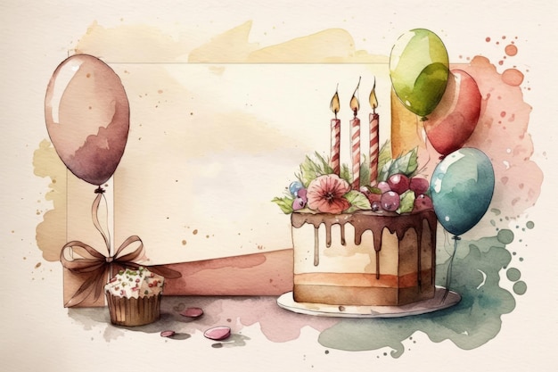 Watercolor painted birthday card Illustration AI GenerativexA