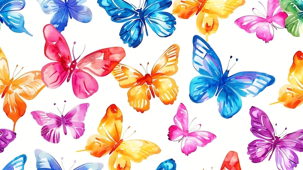 Watercolor painted butterflies in various colors