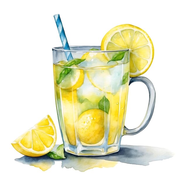 Photo watercolor painted a cup of lemonade isolated on clear white background generative ai