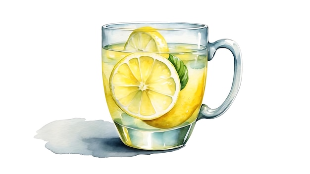 Photo watercolor painted a cup of lemonade isolated on clear white background generative ai