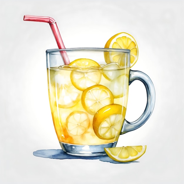 Photo watercolor painted a cup of lemonade isolated on clear white background generative ai