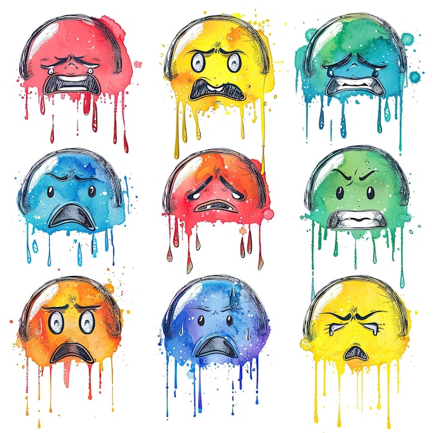 Photo watercolor painted emojis with unique distressed style