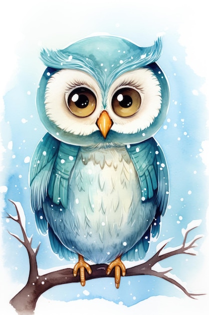 watercolor painted owl cartoon style isolated on white background AI Generated