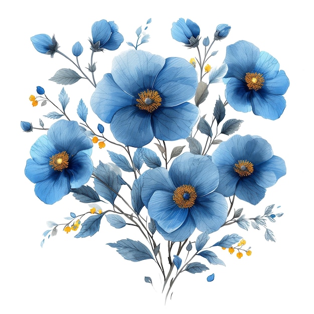 Watercolor painted set of blue and emerald flowers of hydrangea Vector traced floral collection