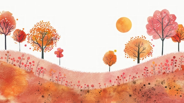 Photo watercolor painting of an autumn landscape