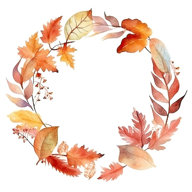 Watercolor painting of an autumn leaves wreath