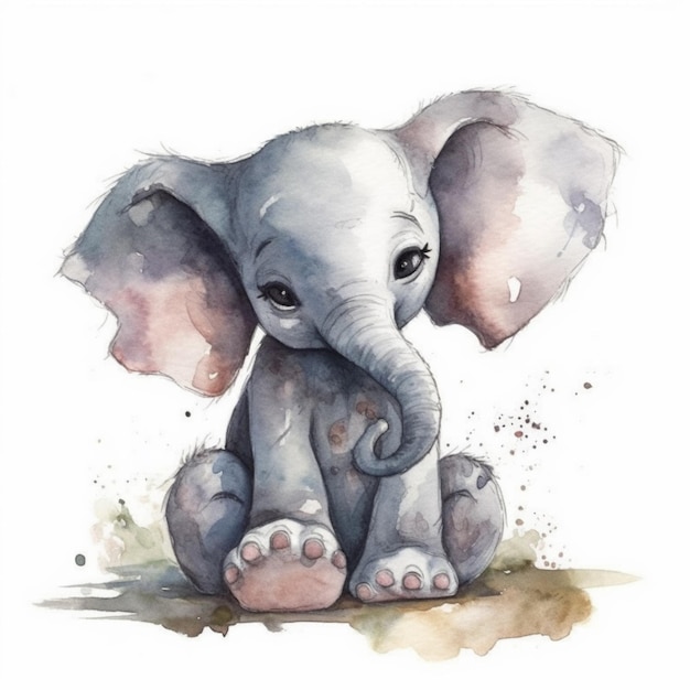 Watercolor painting of a baby elephant