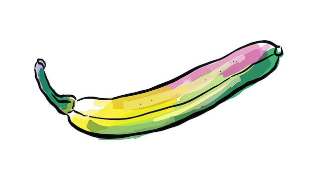 A watercolor painting of a banana The banana is depicted in a simple cartoon style with a few simple brushstrokes