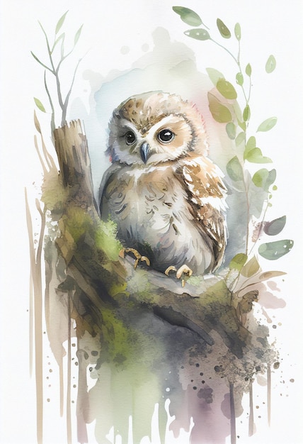 A watercolor painting of a barn owl