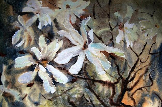 Watercolor painting of the beautiful flowers.